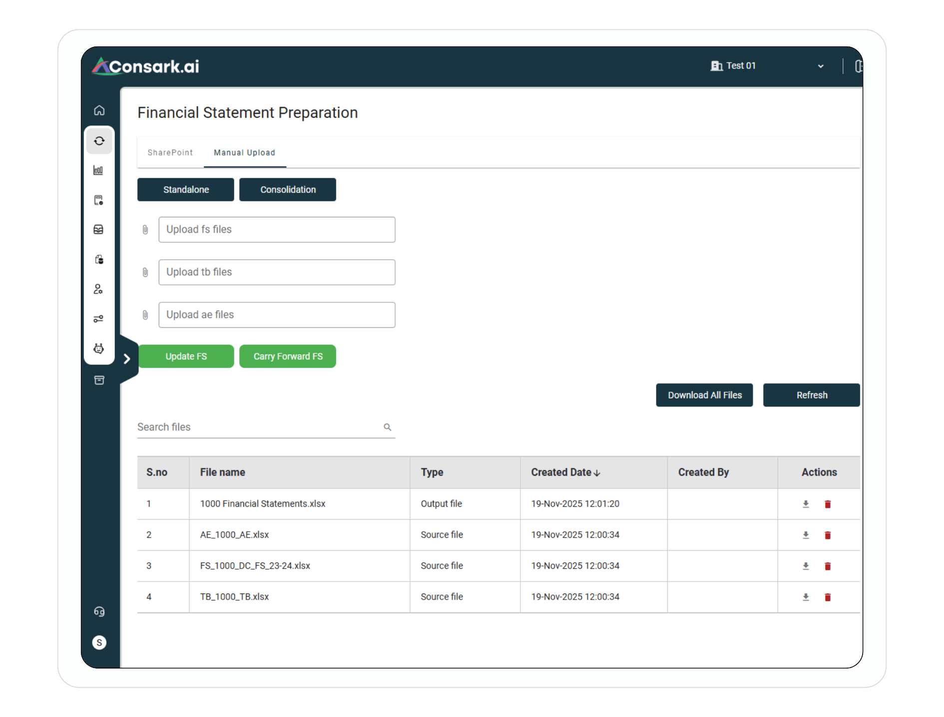 Financial reporting dashboard